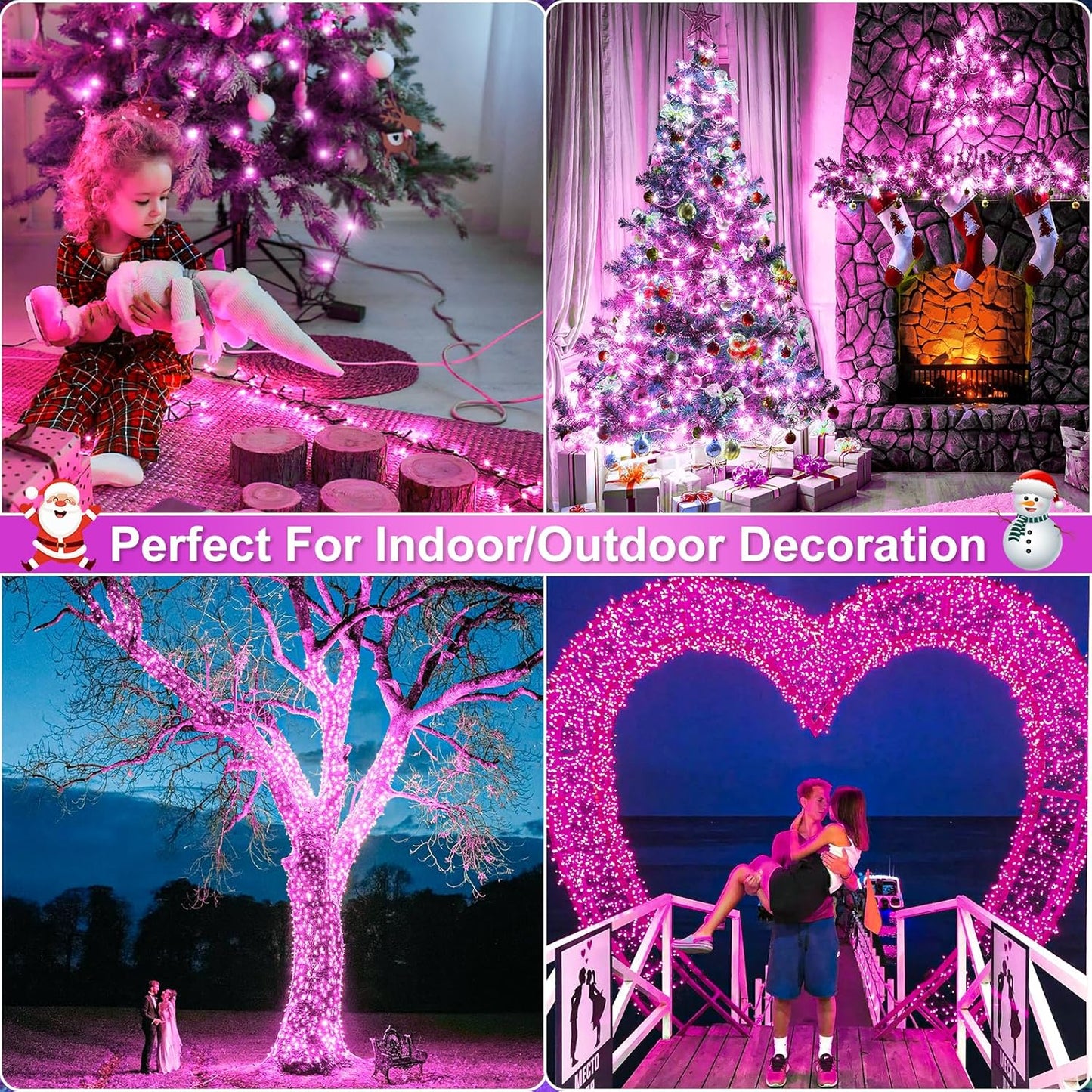 262FT 800 LED Christmas Lights, Plug in Christmas Tree Lights Outdoor with Timer and 8 Modes, Green Wire Waterproof String Light for Indoor House Yard Patio Wedding Decorations, Pink