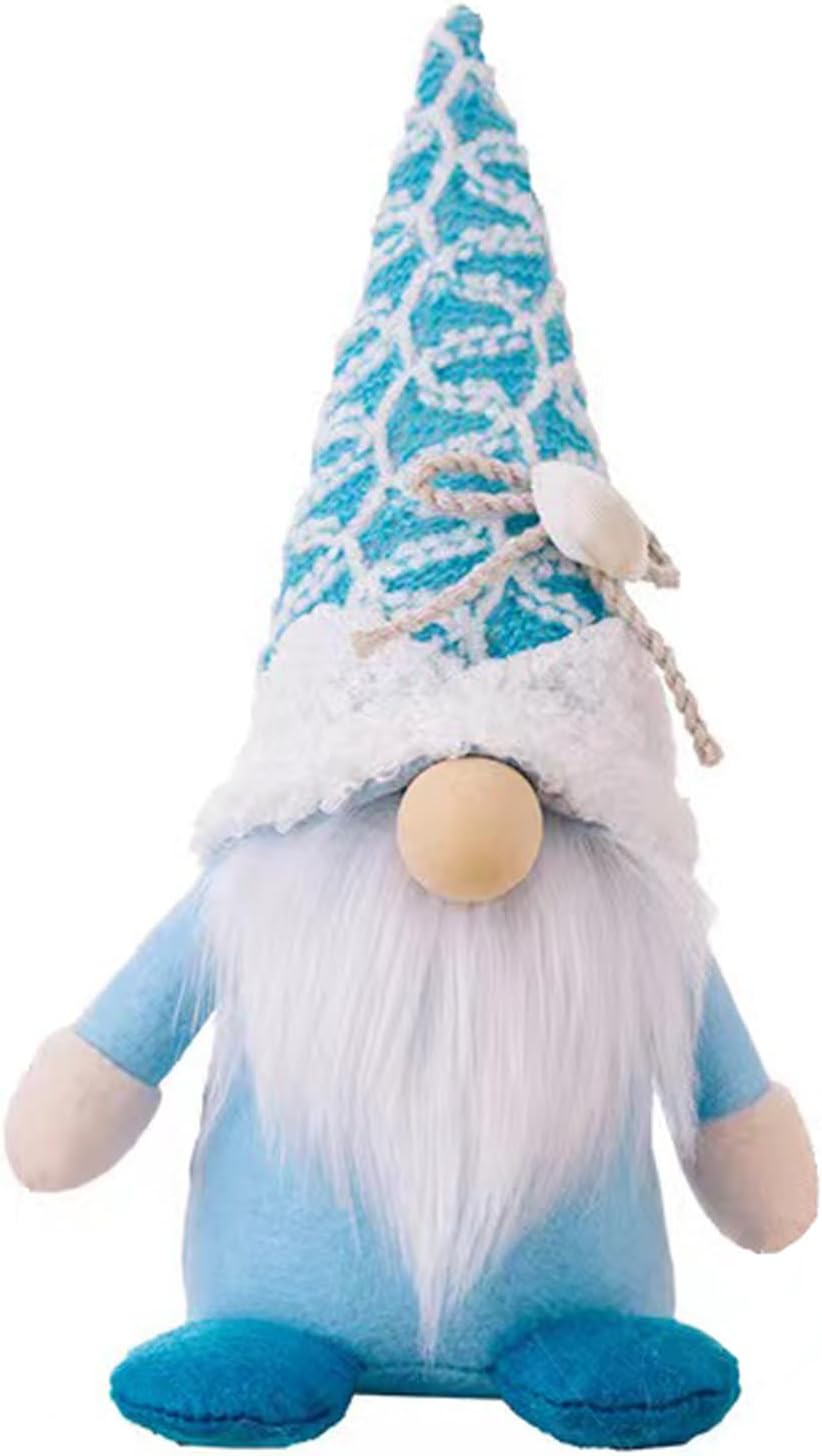 Summer Gnomes Decorations, Beach Gnomes Plush Decor for Home Ocean Day Gnome Tiered Tray Decor Handmade Tomte Swedish Nisse Scandinavian Elf Dwarf,Birthday Gnome Gifts, Blue