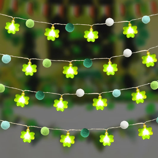 9.85Ft St Patricks Day Lights Garland 20 Pompoms 20 LEDs Green Lucky Clover Lights Shamrock String Lights with Timer for Indoor Bedroom Party Bar Garden St. Patrick's Day Decoration Green Irish Decor
