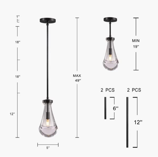 Raindrop Pendant Lights, Modern Black Pendant Lights for Kitchen Island, Dining Room Light Fixture Raindrop Chandelier, Chandelier for Living Room Hallway, Including The Bulb