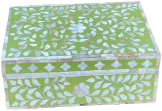 Decorative Storage Box Of Mother Of Pearl Inlay Floral Design Wooden Storage Box For Home Decoration For Living Dining & Bedroom (Olive Green_12x8x5 inch)