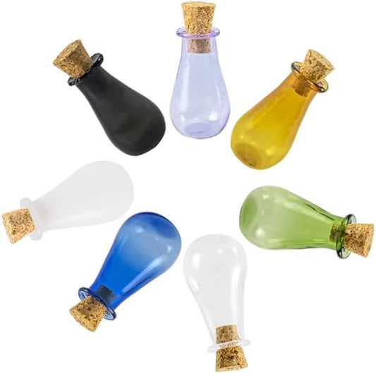 Mini Glass Color Bottles,Water Drop Vase-Small Jars Vials-Mini Cute Bottles With Cork Mix 7 Colors