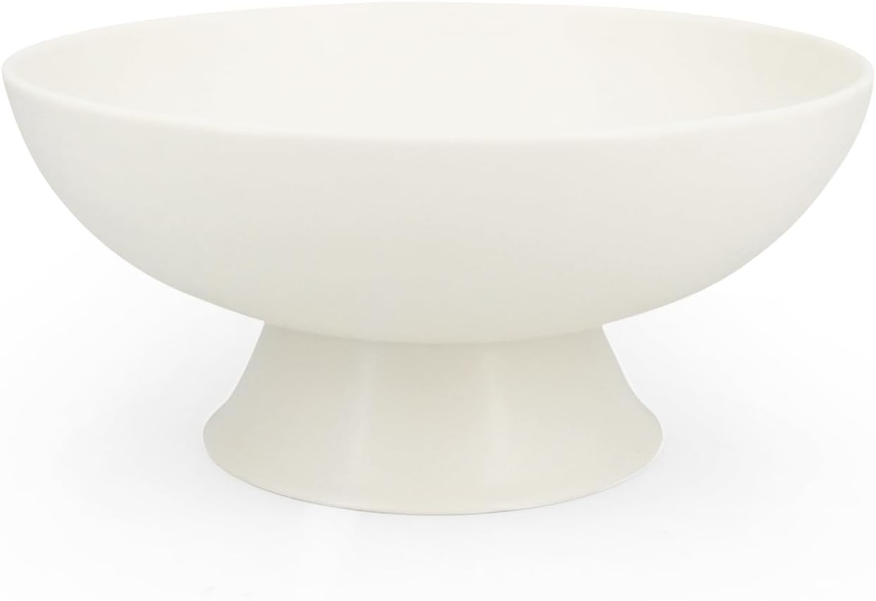 White Pedestal Decorative Bowl - 8" Minimalist Decorative Fruit Bowl for Kitchen Counter, Entryway,Multi-Purpose Centerpiece bowl for Bread, Snacks, Candy, Perfect for Housewarming &Wedding Gift