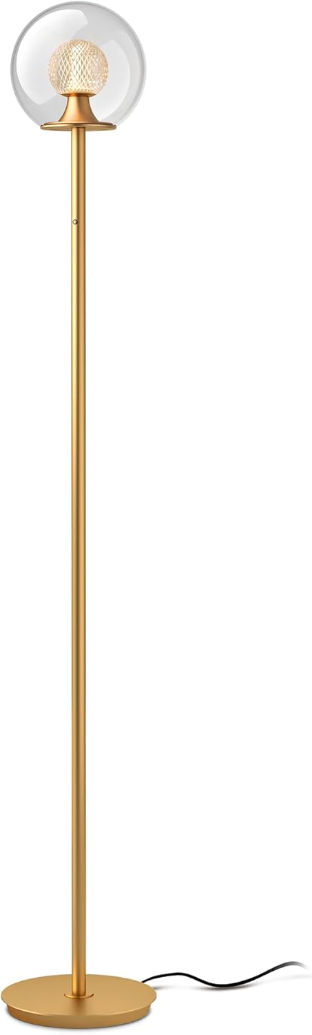 Tubicen Gold Floor Lamp with Dual-Globe Glass Shade Memory Function Art Decor 4-Stage Touch Control Dimmable Modern LED Corner Standing Floor Lamp for Bedroom Office Living Room Bedside