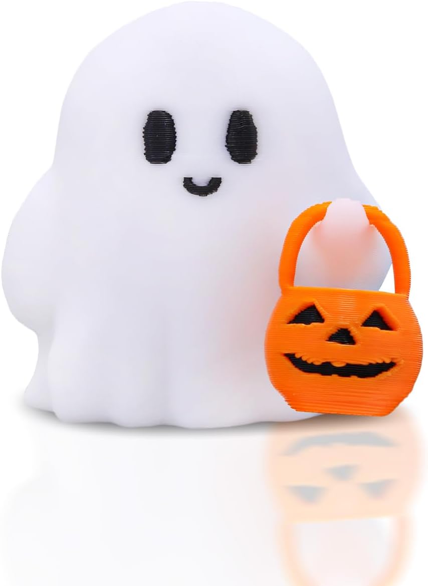 Halloween Ghost Figurines Resin Halloween Table Decorations Cartoon White Spooky Carrying Pumpkin Statue Small Mini Little Ghost Figurine Holiday Table Centerpieces for Home Tabletop Decor