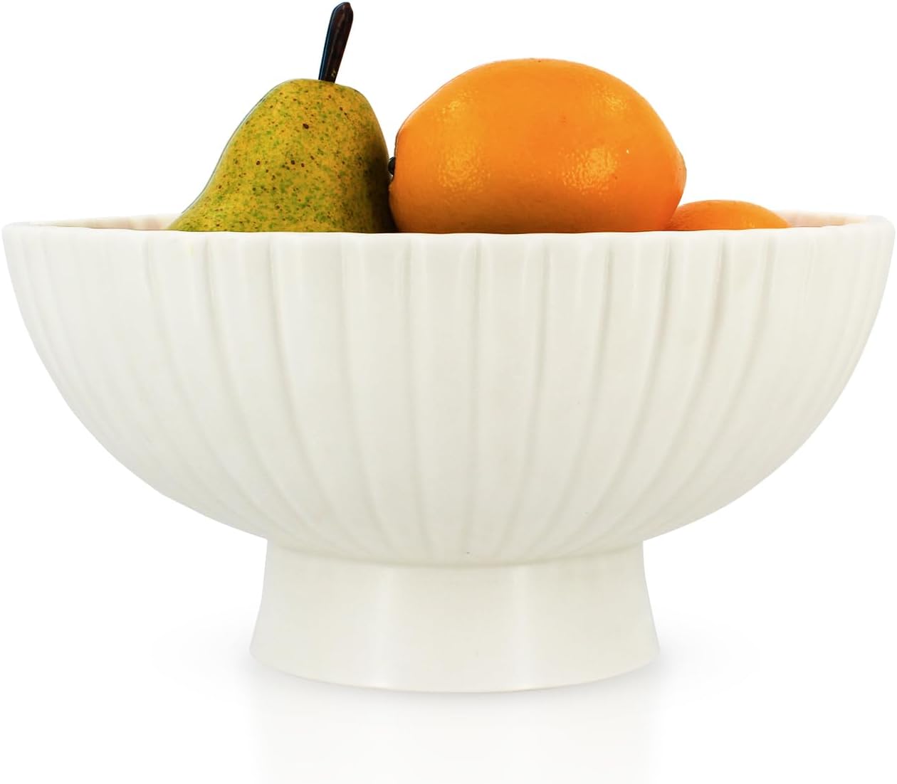 White Ceramic Fluted Decorative Bowl - 8 inch Fruit Footed Bowl for Kitchen Counter, Modern Key Pedestal Ruffle Bowl for Entryway Table & Home Organization-Fits Bread, Fruits, Salad or Popcorn