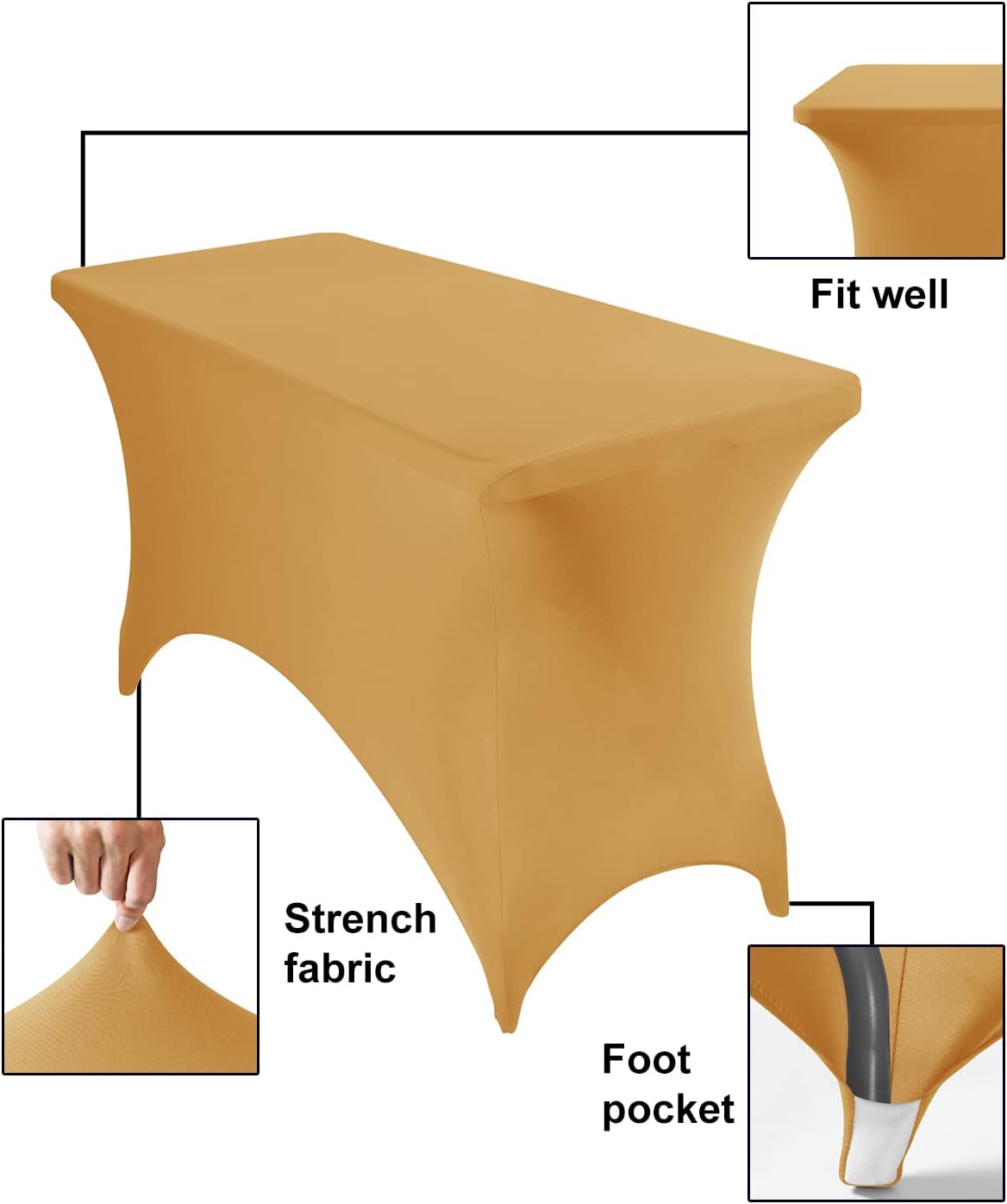 2Pack Spandex Waterproof Table Covers 4ft，Spandex 4ft Waterproof Table Cover for Party,Wedding, Banquet, and Events(Gold)