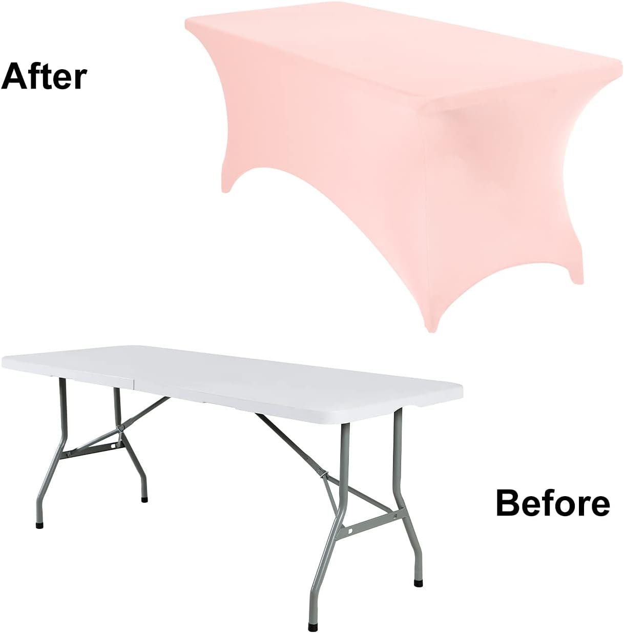 2Pack Spandex Waterproof Table Covers 6ft，Spandex 6ft Waterproof Table Cover for Party,Wedding, Banquet, and Events(Blush Pink)