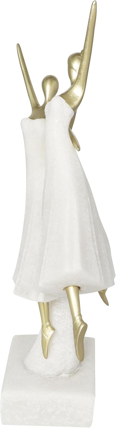 Deco 79 Polystone Dancer Decorative Sculpture Ballet Home Decor Statue with Gold Accents, Accent Figurine 9" x 4" x 13", Cream