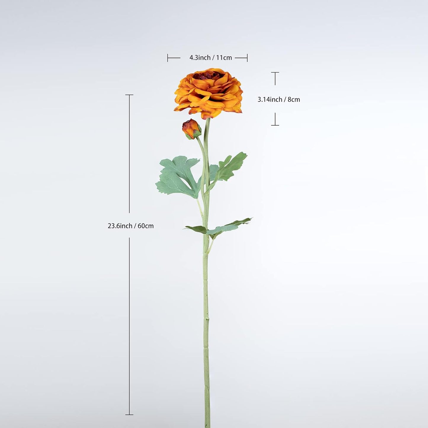 Artificial Flowers Ranunculus Long Stem Buttercup Silk Flowers 6 pcs for Home Decor and Wedding Decorations(Burnt Orange)