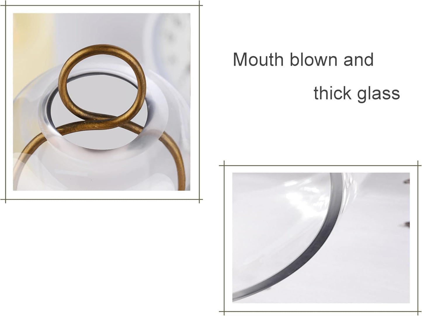 16" High Versatile Modern Metal Hurricane Lantern with Handmade Sturdy Glass Dome for Pillar Candle & Plants (Brass, 6.3"x16.5")