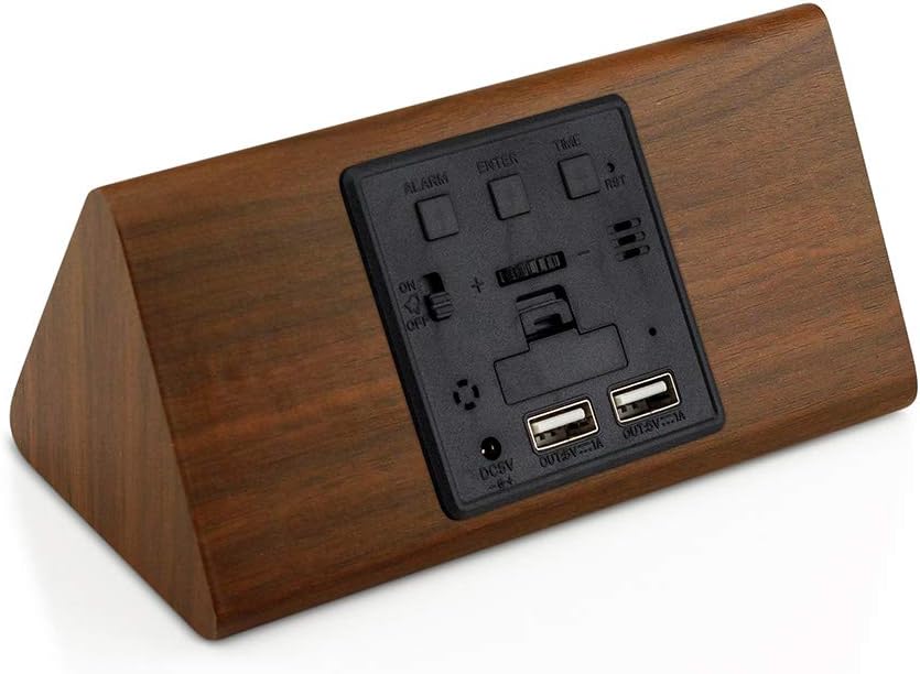 OCT17 Wooden Alarm Clock, Smart LED Digital Clock for Bedroom/desks, Upgraded with Time Temperature, Adjustable Brightness and Voice Control, Humidity Displaying - Brown