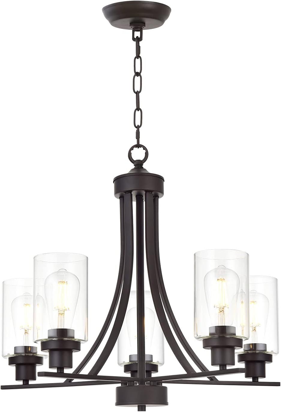 BONLICHT Rustic Kitchen Island 5-Light Oil-Rubbed Bronze Traditional Chandelier Industrial Vintage Pendant Lights Classic Glass Ceiling Lighting UL Listed