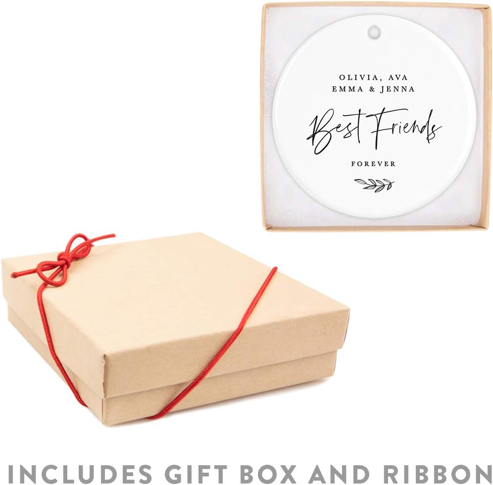 Andaz Press Personalized Best Friends Round Ceramic Porcelain Christmas Tree Ornament Keepsake Collectible Gift, Olivia, Ava, Emma & Jenna, Best Friends Forever 2025, Antique Handdrawn, 1-Pack