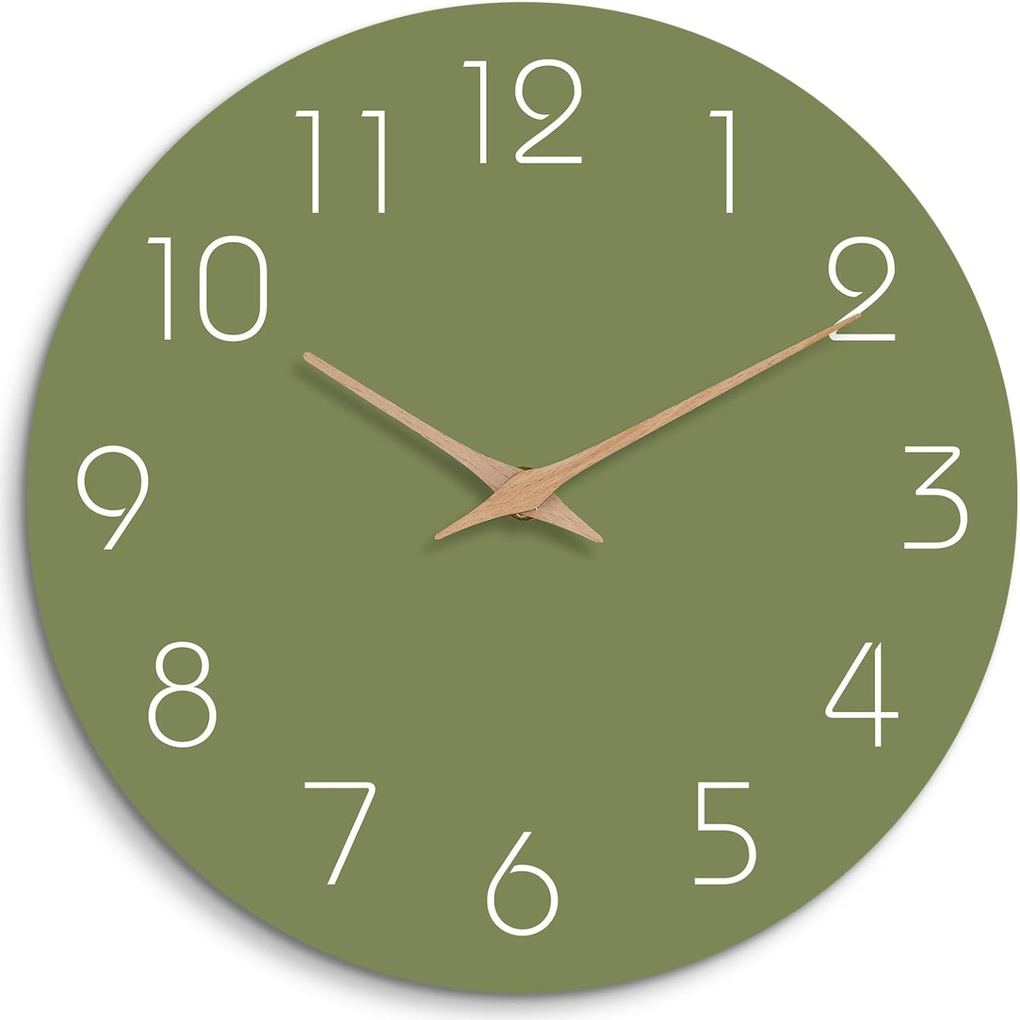 Mosewa Modern Wall Clock Silent Non Ticking 12 Inch Olive Green Battery Operated Simple Minimalist for Living Room Office Bedrooms Kitchen Home Decor
