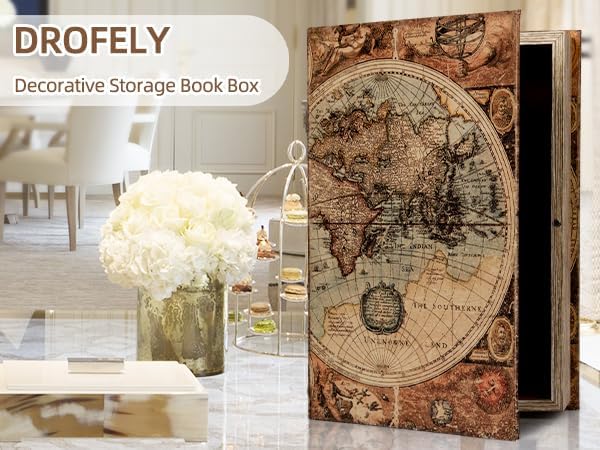 Decorative Fake Book Box for Shelf Decor, Coffee Table Storage & Home Decor - Vintage Faux Leather Embossed Secret Storage Box with Magnetic Closure (12" Large Size)