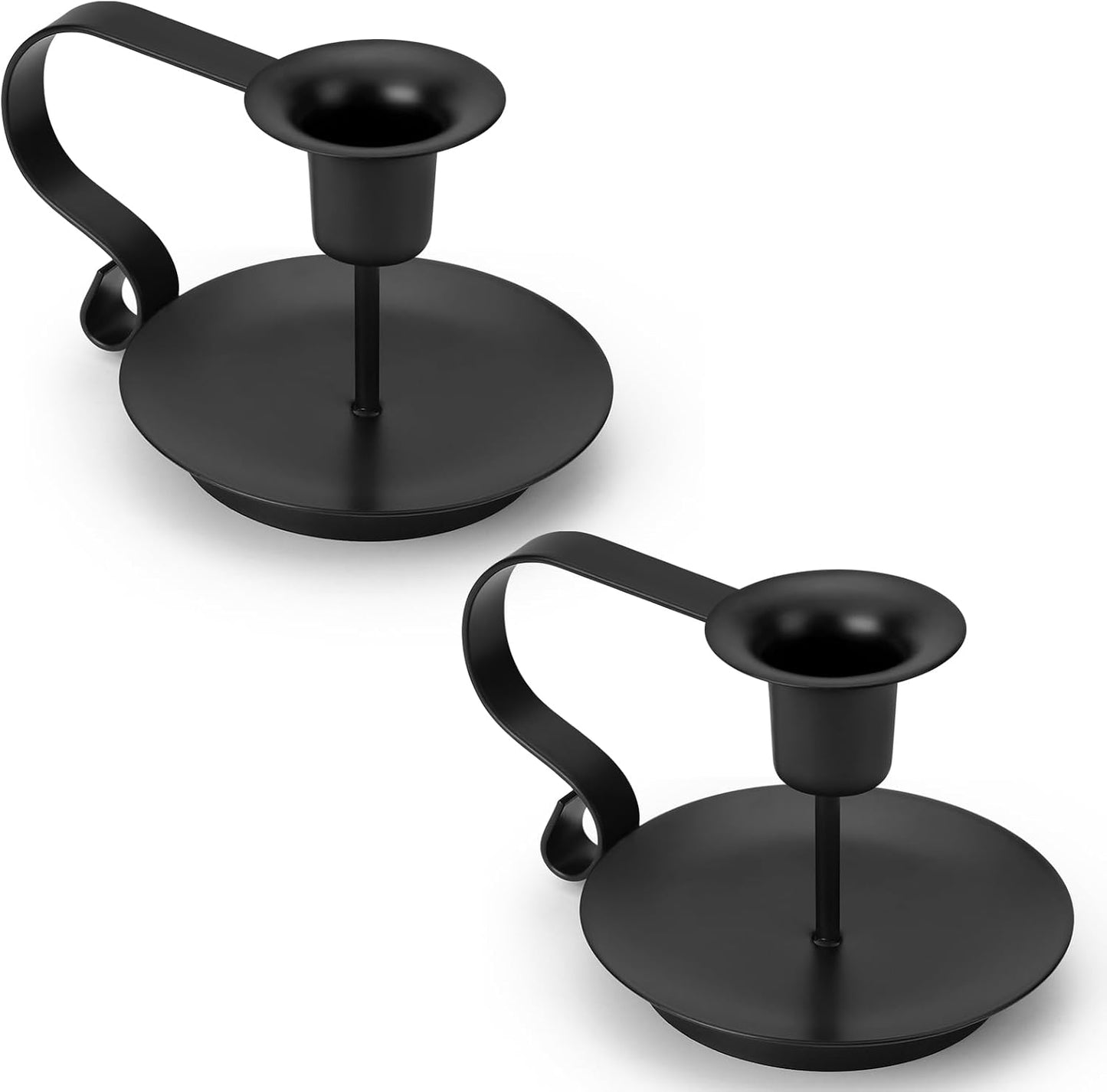 Black Metal Taper Candle Holders Set of 2, Vintage Chamberstick Candle Holder with Handle for Taper Candles, Farmhouse Rustic Candle Holders for Table Decor, Halloween Christmas Decoration