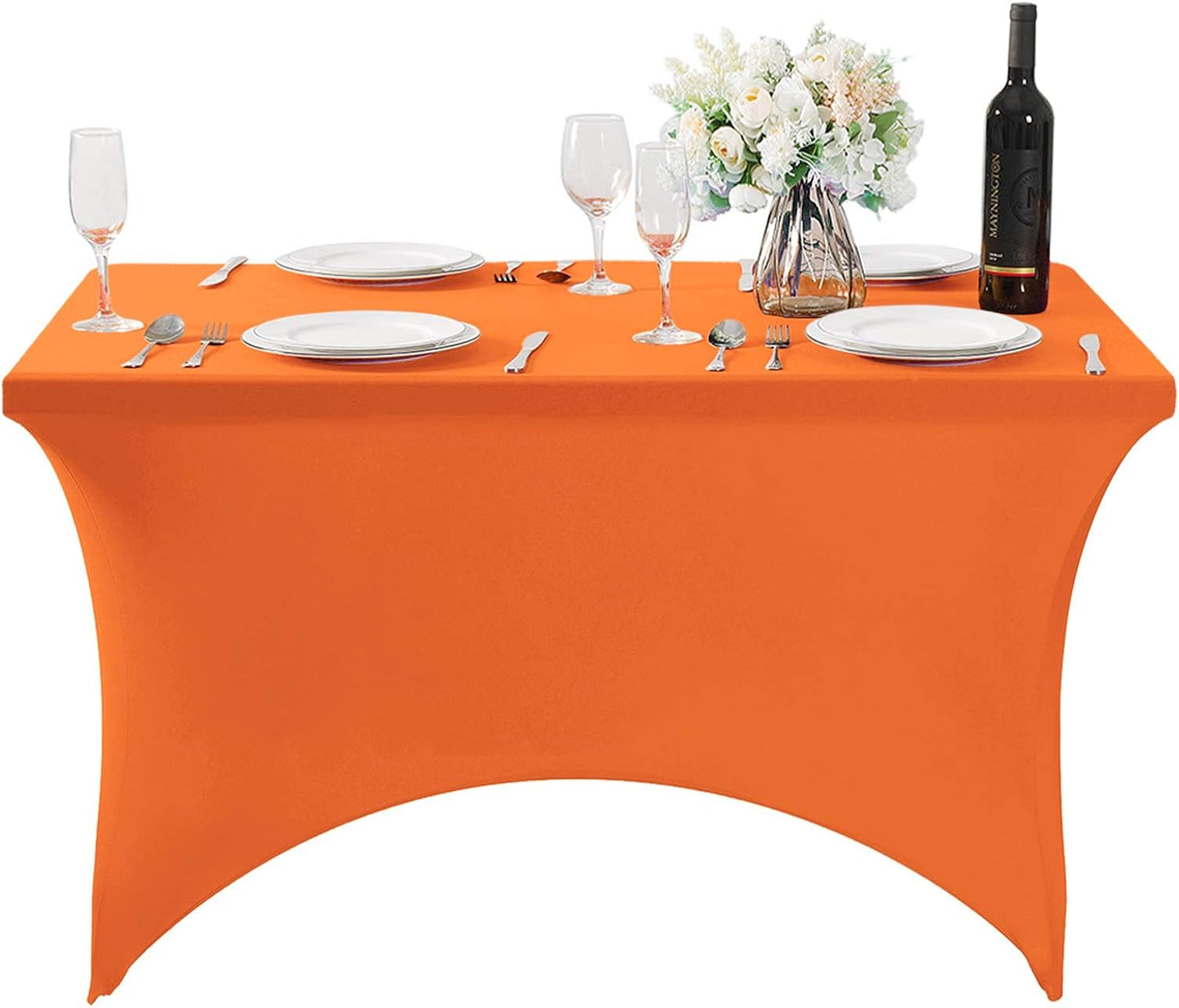 2Pack Spandex Table Cover for 4FT or 6ft or 8ft Table Universal Fitted Stretch Tablecloth for Party, Banquet, Wedding and Events-Orange