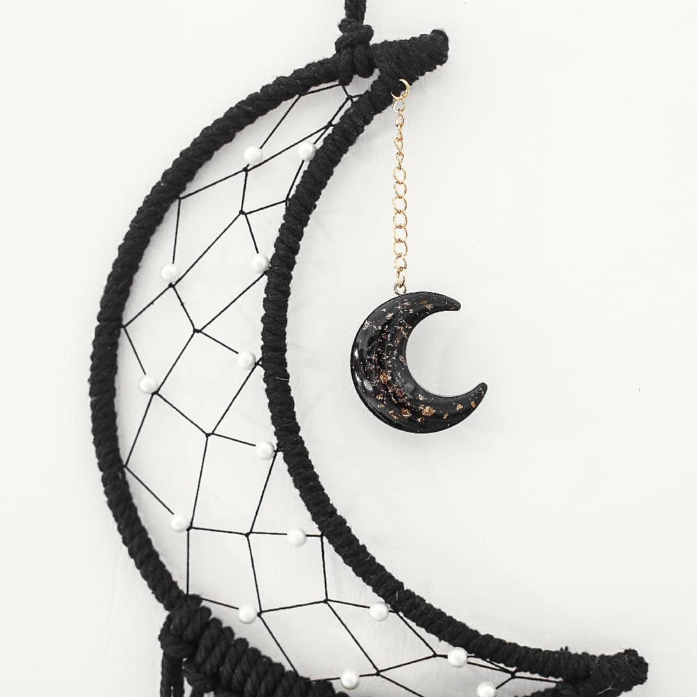 MOONFLY Black Moon Dream Catcher with Handmade Woven Cotton Dream Catchers Boho Macrame Wall Hanging Home Decoration Ornament Craft Gift (Black Moon)