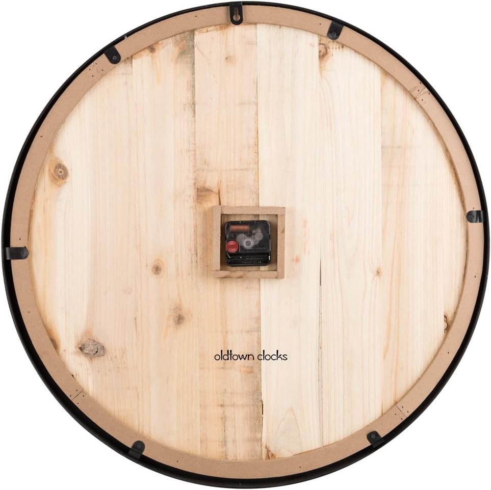 Oldtown Farmhouse Metal & Solid Wood Noiseless Wall Clock (Wood, 24-inch)