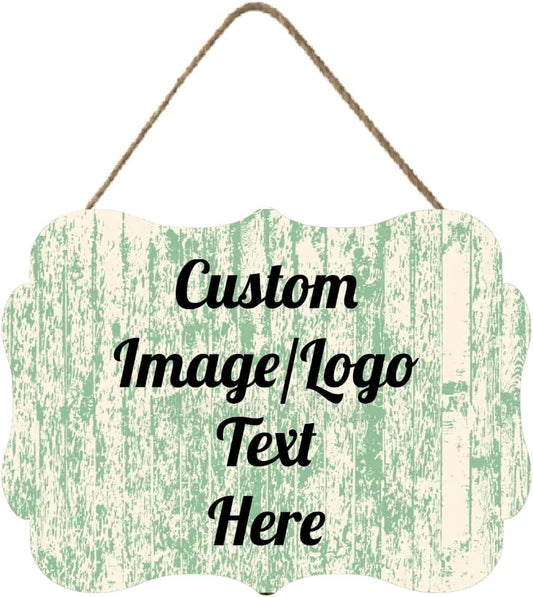 Personalized Wooden Welcome Sign Front Door Decor Personalized Home Sign Door Decorations Customized Image/Text Hanging Door Sign Farmhouse Decorations for Home Office 11.2 * 8 Inch