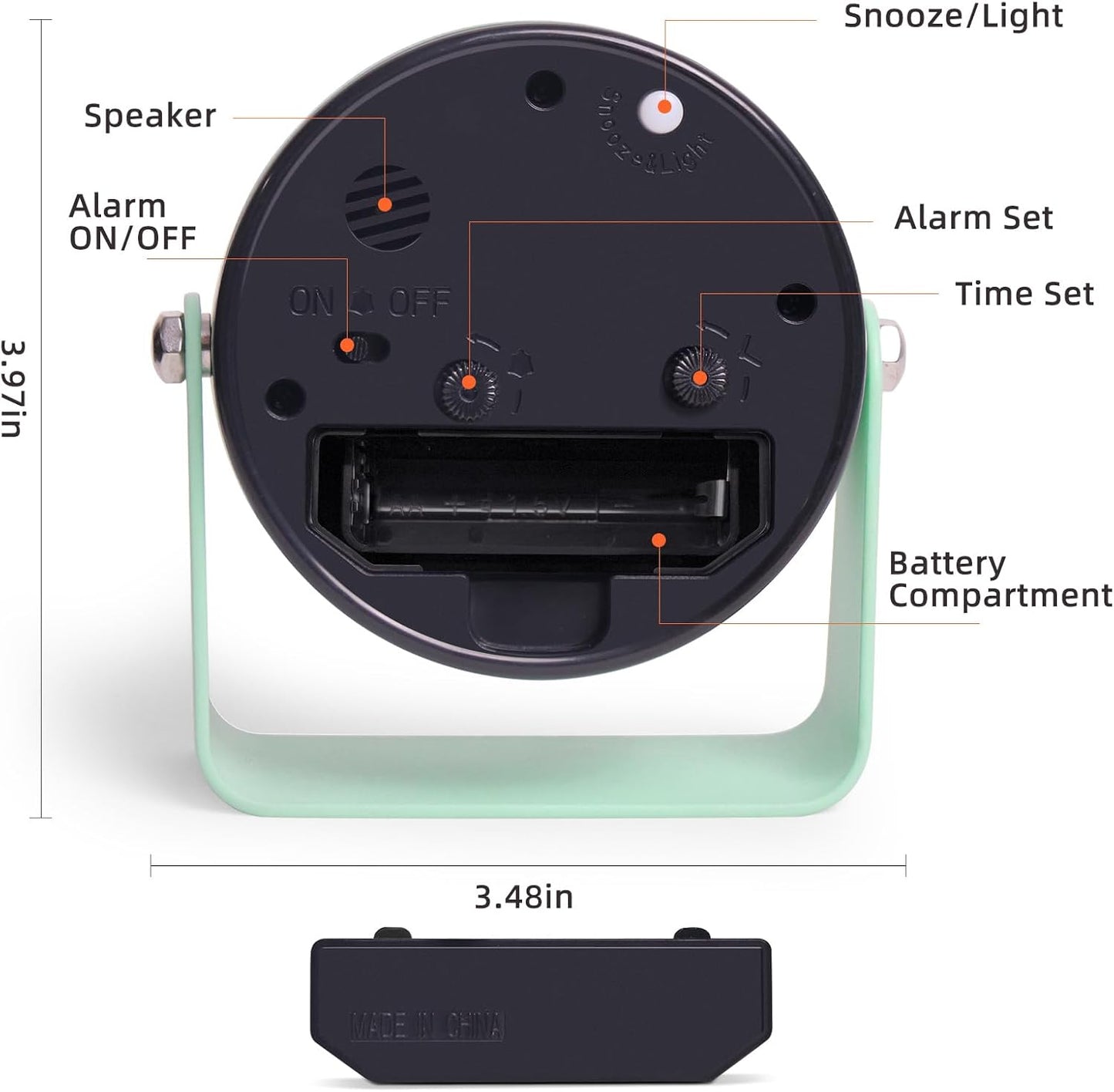 Analog Alarm Clock, Silent Non-Ticking Quartz Movement, Battery-Operated with Snooze & On-Demand Light, Easy to Set Gentle Wake Bedside Desk Clock, Ideal for Home, Travel, Office (Green)