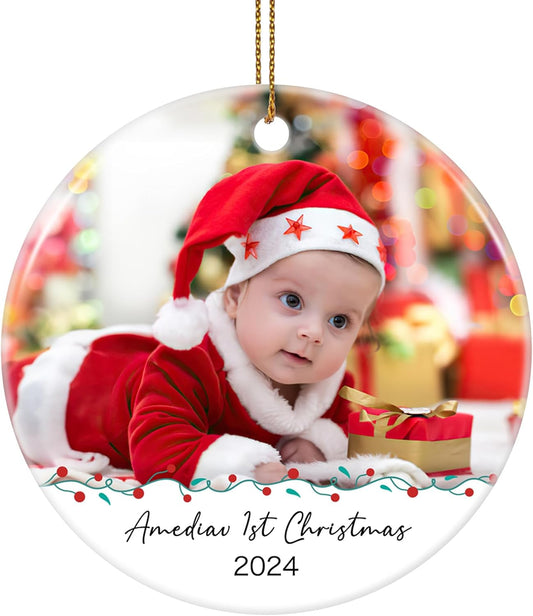Personalized Photo Christmas Ornaments 2025 - Custom Baby First Christmas Ornament 2025, Customized Name Xmas Ornament for Baby, Newborn, Grand Kids, Christmas Tree Decorations
