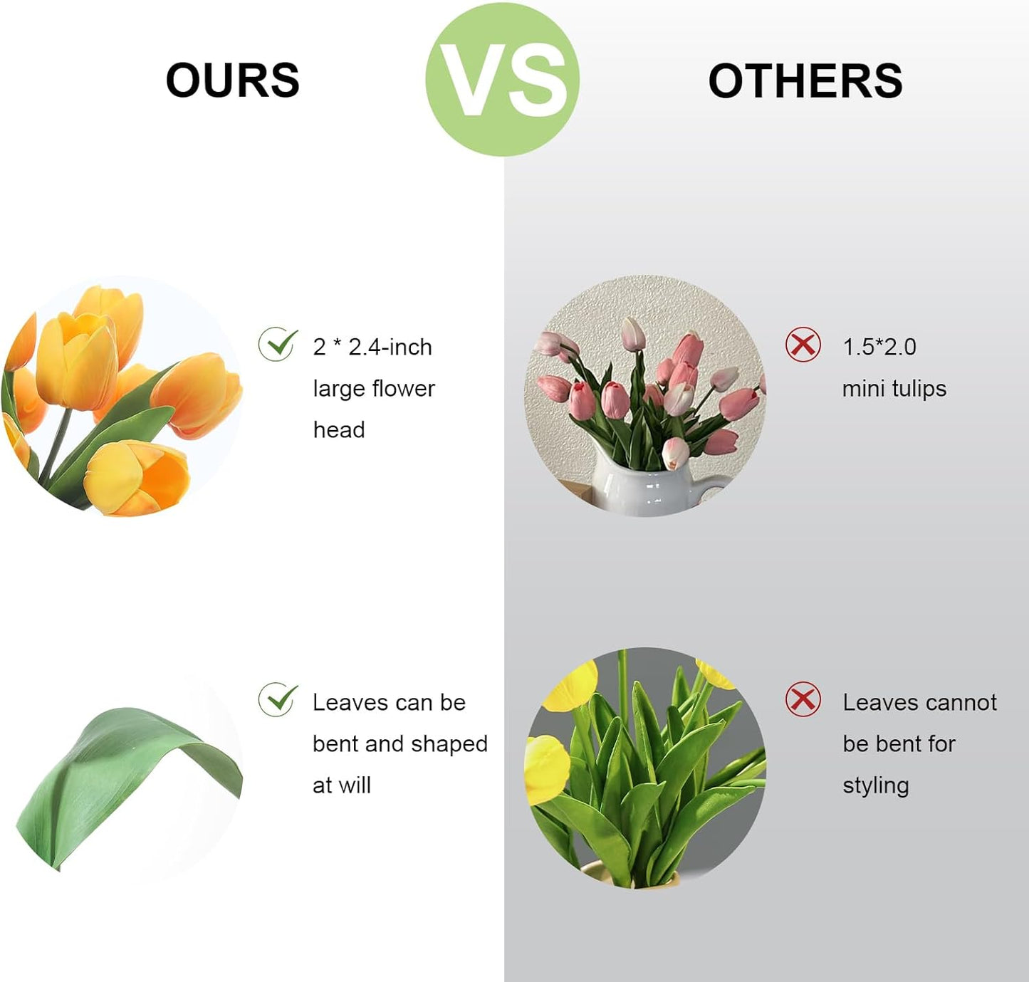 Orange Artificial Tulips, 2 Bundles 14Pcs, Fake Tulips Artificial Flowers, 2 x 2.4 Inch Large Flower Head Big Tulip, Easter Valentine's Day Mother's Day Home Decoration Flowers