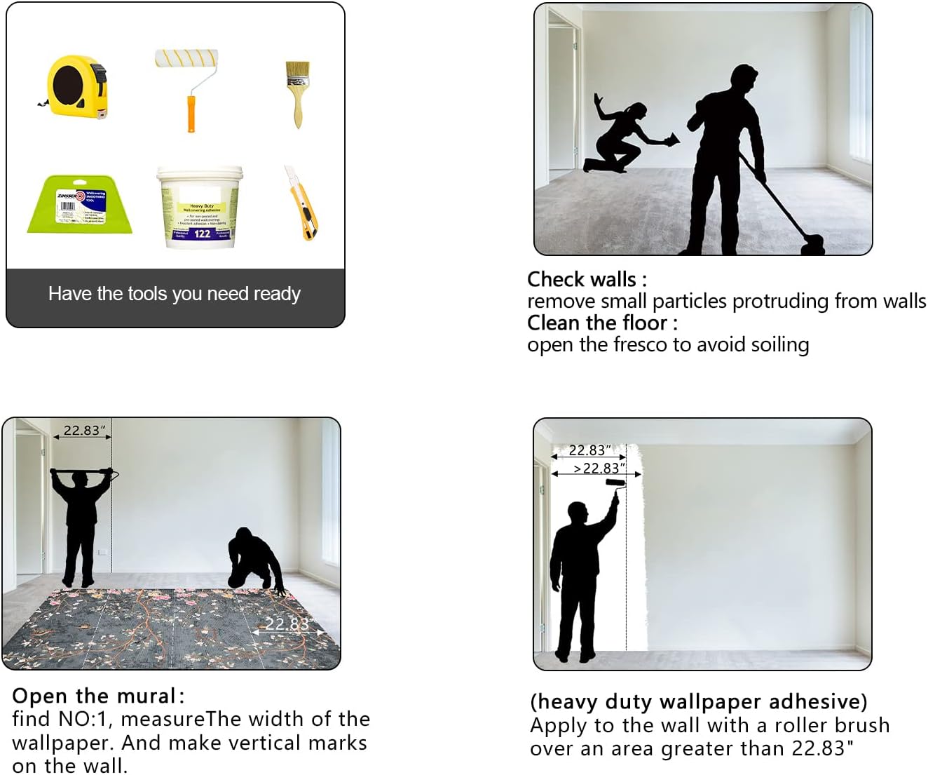 Grey Retro Floral wallpeper Living Room Bedroom Chinese Style Flower Bird Wall Mural - 91"x65"（Not Peel and Stick）