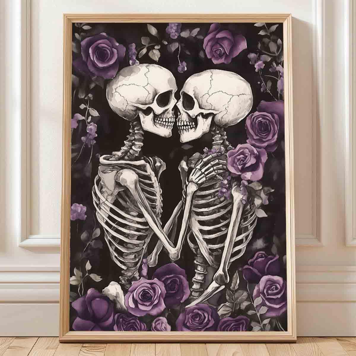 Gothic Skull Wall Art Skeleton Lover Poster Gothic Skull Wall Art Vintage Skeleton Print Horrible Posters Kissing Poster Dark Moody Paintings Dark Academia Canvas Living Room Decor 16x24inch No Frame