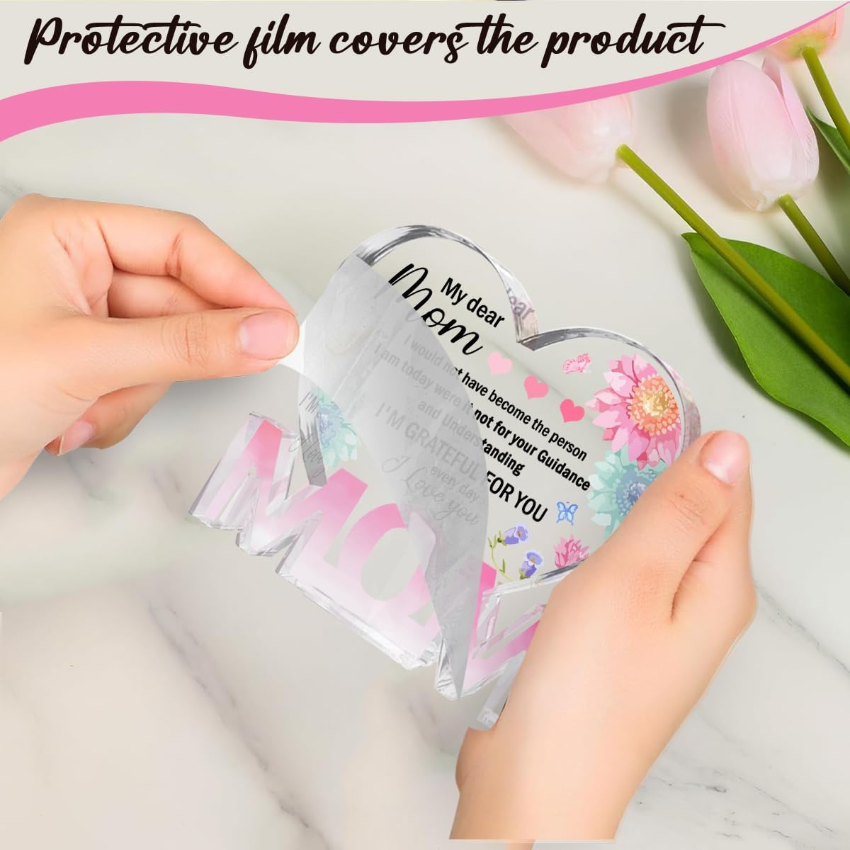 Mothers Day Gifts Best Mom Gifts -Gifts for Mom from Daughter Son - Best Mom Ever Gifts Unique Mother Birthday Acrylic Heart-Shaped Plaque Desk Decorations Present for Mom Christmas Anniversary