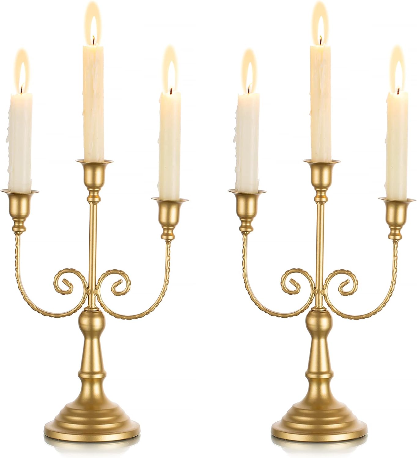 Sziqiqi Gold Taper Candle Holder for Centerpiece - 3-stem Candlesticks Holder for Wedding Table Centerpieces Metal Candle Stick Holders for Fireplace Mantle 2pcs