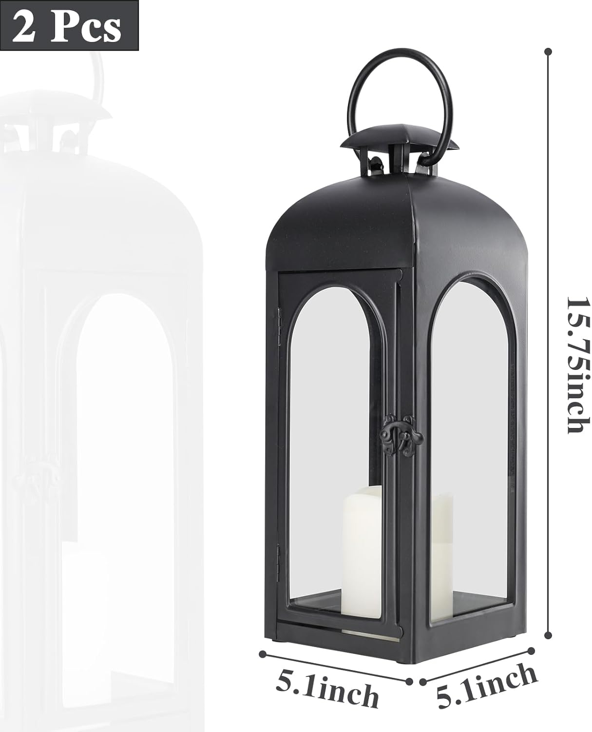 Bdor 2 Pack 16 Inches Metal and Tempered Glass Decorative Lantern with Electronic Wax Effect - Indoor/Outdoor Decorative Lighting, Handcrafted Aesthetic, Perfect for Home, Parties, and Holiday Decor