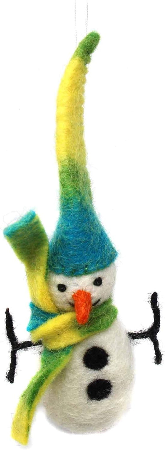 Hand Crafted Wool Felt Christmas or Winter Ornaments from Nepal, Snowman (GLG60035-01)