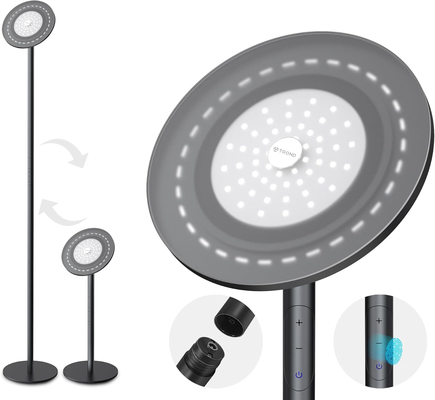 TROND Floor Lamp, Bright Sky LED Modern Torchiere Lamp, 71 in Tall Aluminum Pole Light, 5500K Natural Daylight Standing Light, Touch 5-Level Dimmable, 5000 lm, 30 Mins Timer for Living Room Bedroom