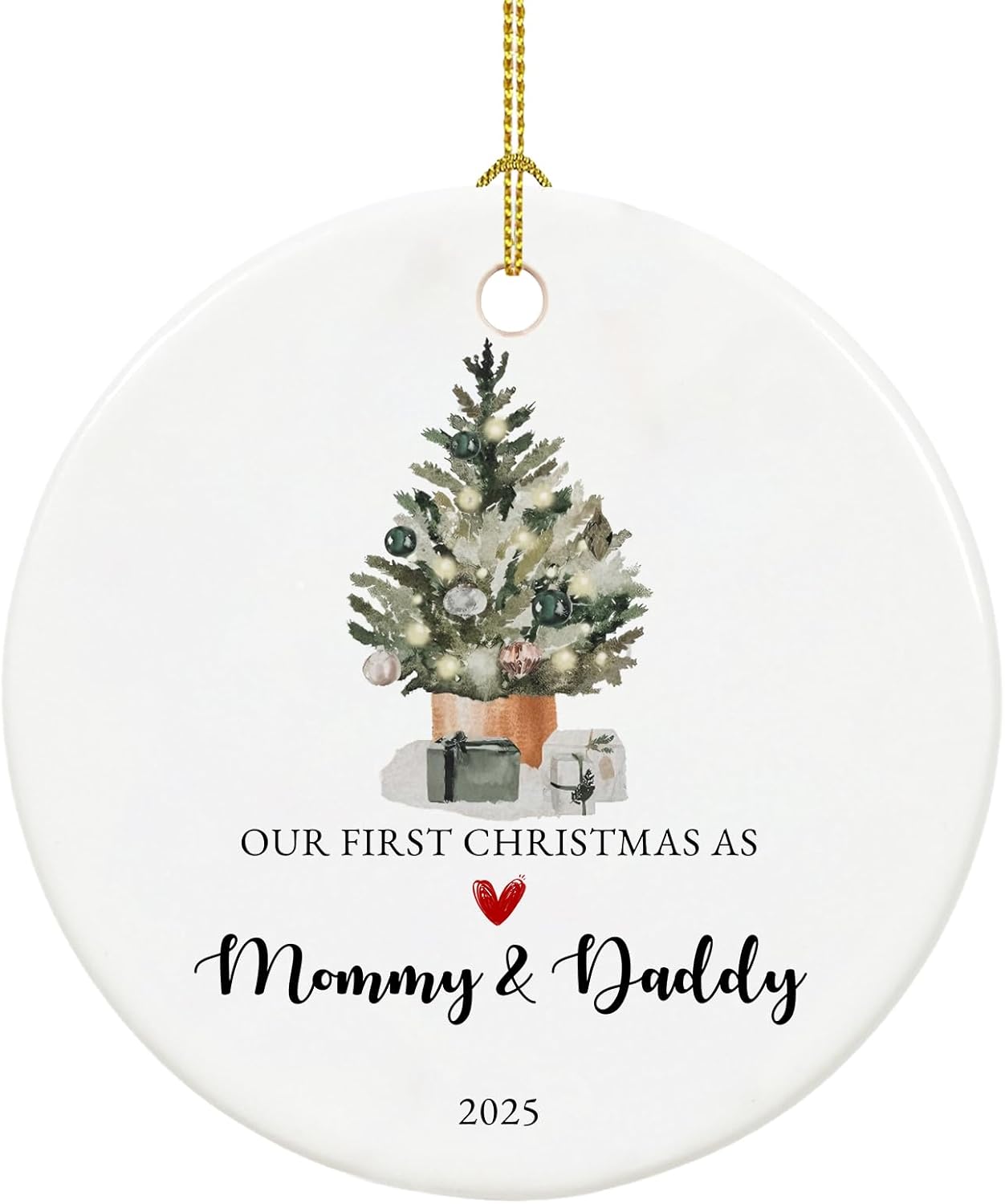 Our First Christmas as Mom and Dad Ornament 2025,New Mom and Dad Gifts 2025, Ceramic Keepsake New Parents Ornaments with Ribbon and Gift Box