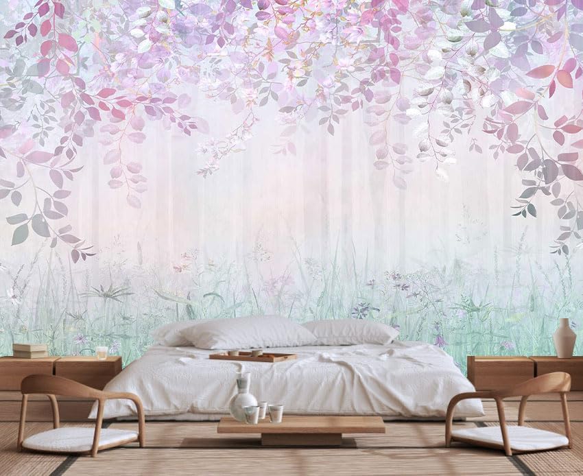 Hazy Pink Leaves and Greenery Wallpaper, Large Art Wall murals for Bedroom, Living Room, Bath Room backdrops(Non-self-Adhesive)