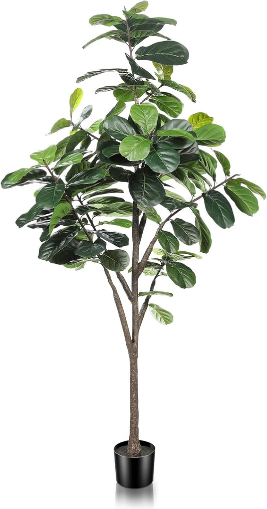 Faux Fiddle Leaf Fig Tree 7ft - Artificial Ficus Lyrata Plant in Pot - Fake Fig Tree for Indoor Modern Home House Office