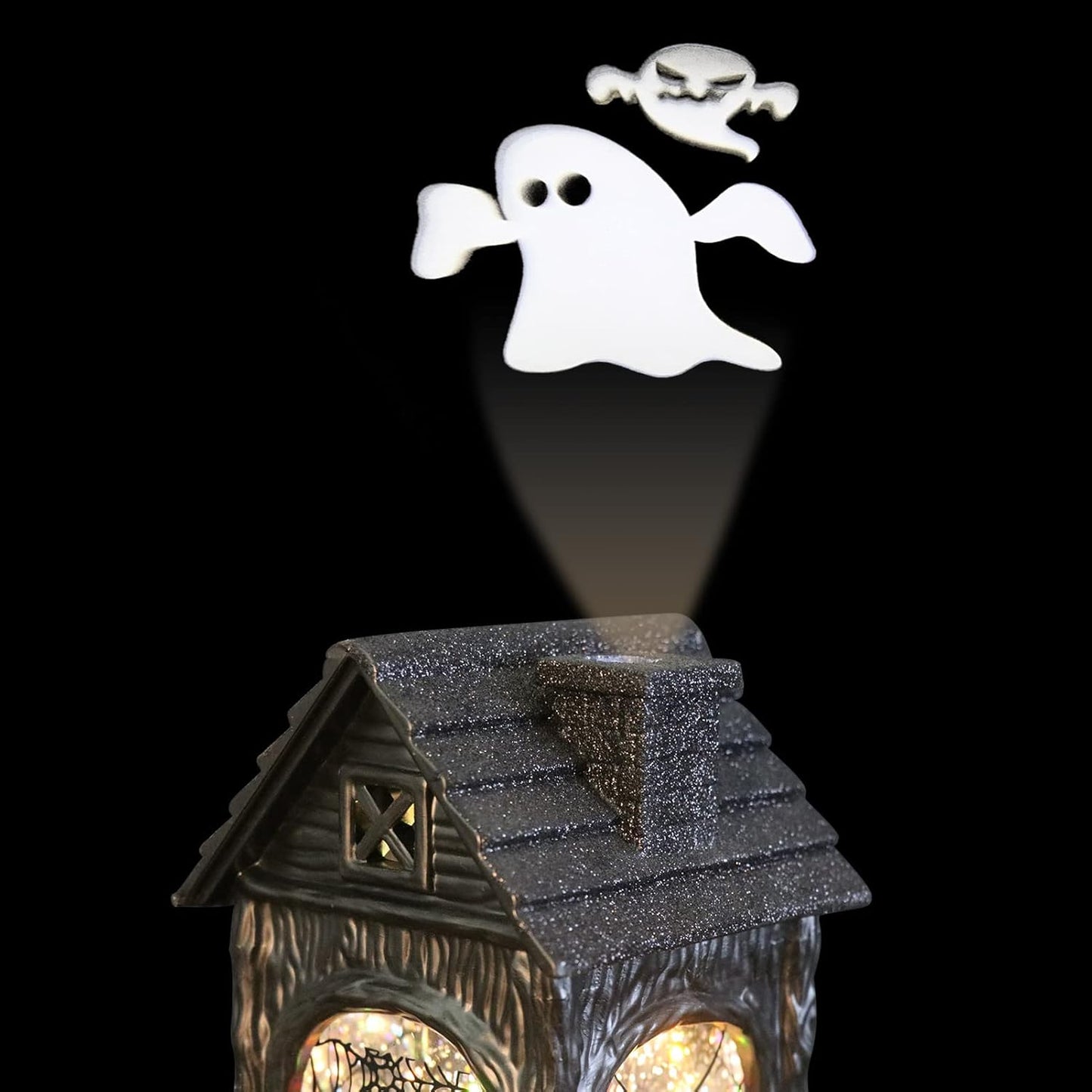 GenSwin Halloween Skeleton Snow Globe Lantern Ghost Projection Lamp with 6 Hour Timer, Battery Operated & USB Powered LED Spinning Water Glittering Globe Halloween Decoration Parties(11”, 3AA)