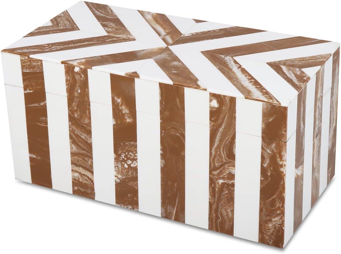 Handicrafts Home Handmade Chevron Pattern Decorative Box - Storage Organizer, Decor Centrepiece, Memory Keepsakes, Home Decor - Boho Style Treasure Box, Multipurpose Gift - Brown, 10x5x5