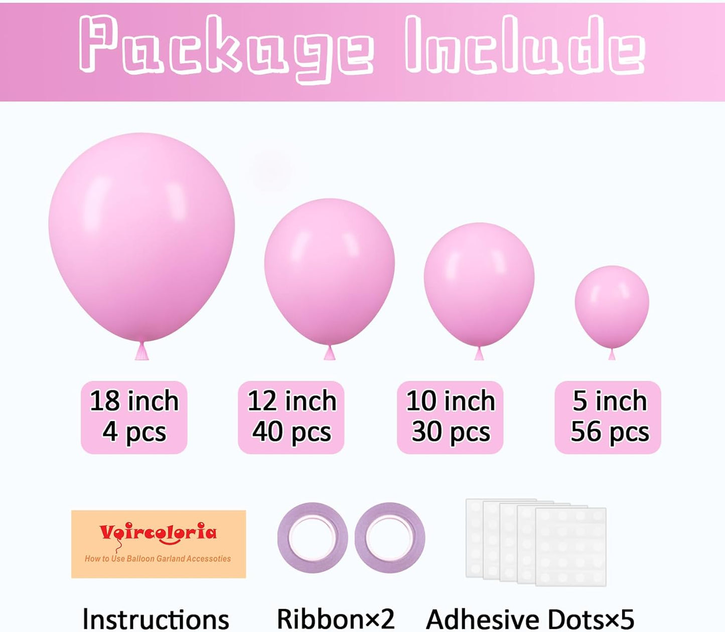 130pcs Pink Balloons Different Sizes 18" 12" 10" 5" Party Latex Balloons for Birthday Baby Shower Wedding Anniversary Princess Theme Party Decorations