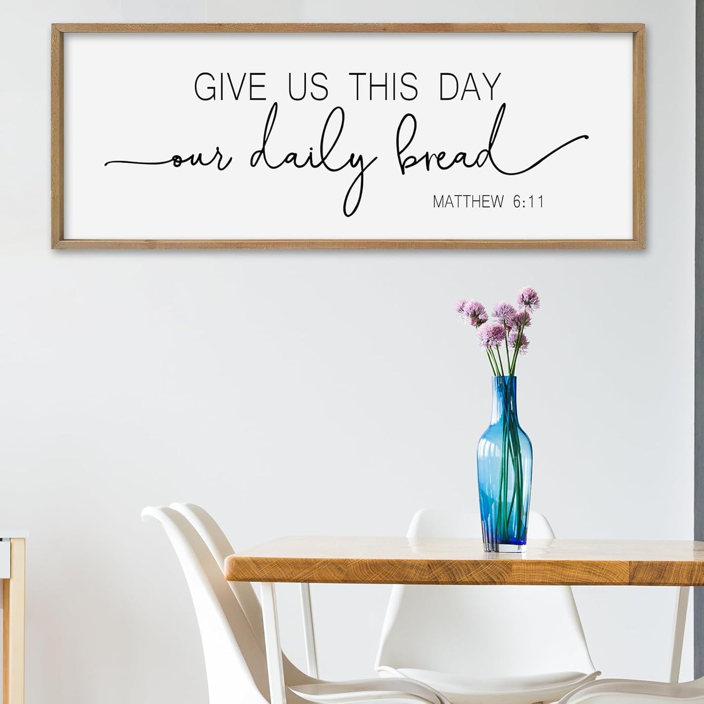 SRSZHIYUE Give Us This Day Our Daily Bread Sign Wall Decor Art 32"×12" Matthew 6:11 Dining Room Kitchen Large Wood Framed Wall Hanging (Wood)