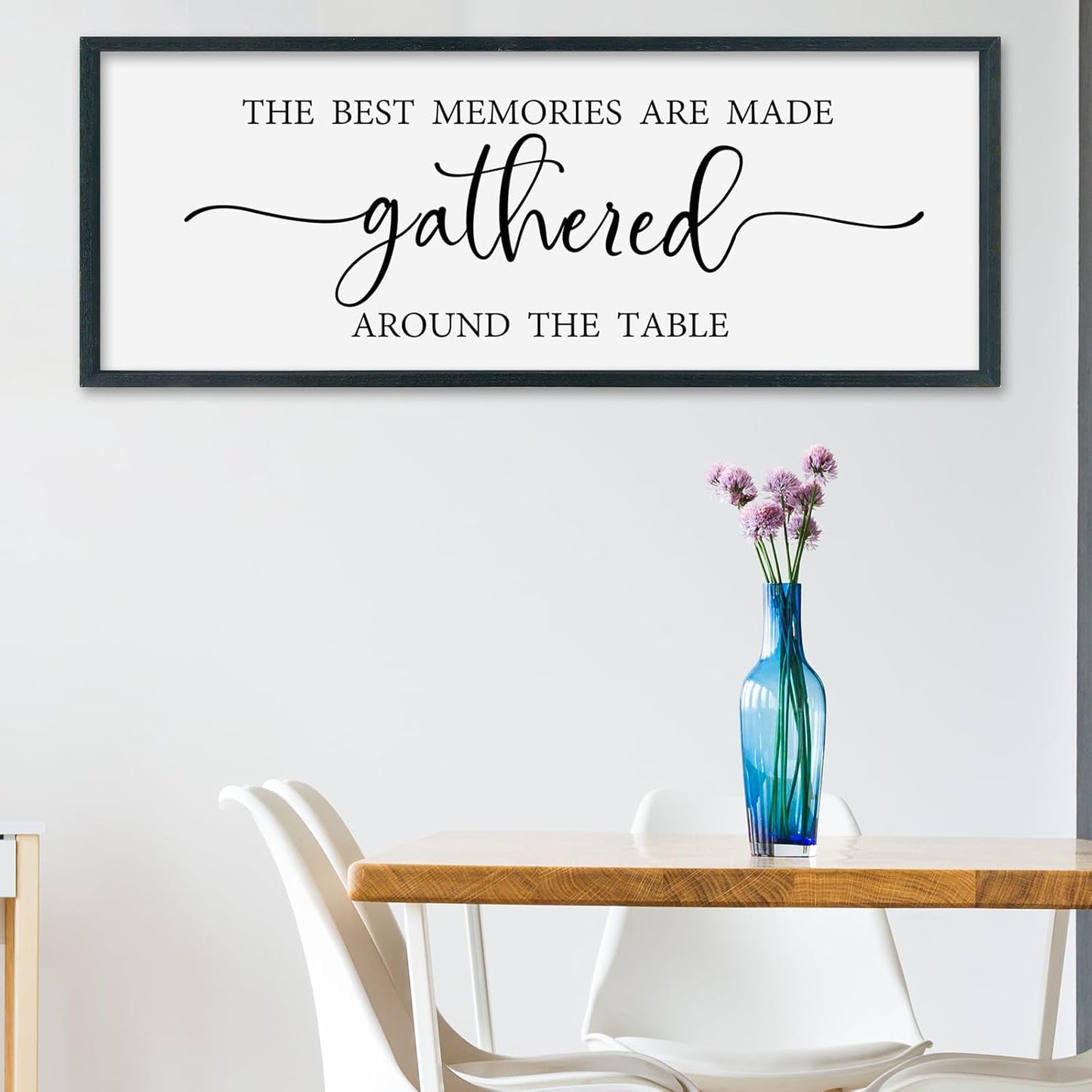 SRSZHIYUE The Best Memories Are Made Gathered Around The Table Sign Wall Decor Art 32"×12" for Kitchen Dining Room Large Wood Framed Wall Hanging (Black)