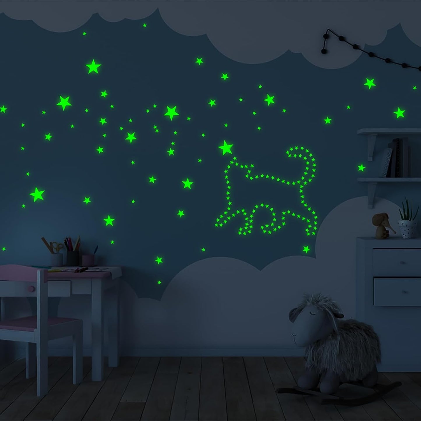 Glow in The Dark Stars Wall Stickers - 6 Sheets 307 Pcs Glowing Wall Decals Ceiling Stickers, Stick on Stars Glow in The Dark for Baby Kids Bedroom Wall Decor