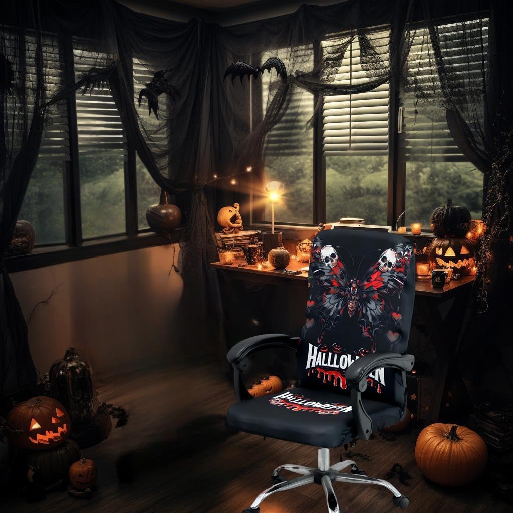 Halloween Office Chair CoversHorror Bloody Handprints Footprints on White Horror Theme Print Stretchable Slipcover for Modern Simplism Style High Back Boss Chair(No Chair) (Halloween08, M)…