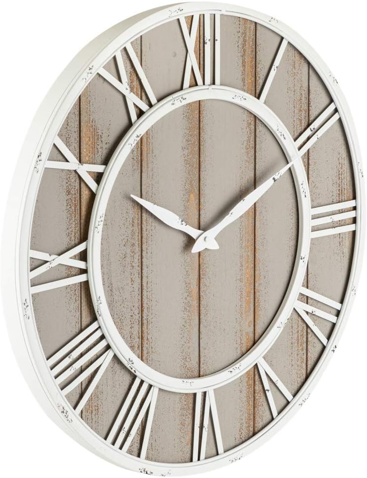 Oldtown Farmhouse Metal & Solid Wood Noiseless Wall Clock (Coastal Grey, 18-inch)