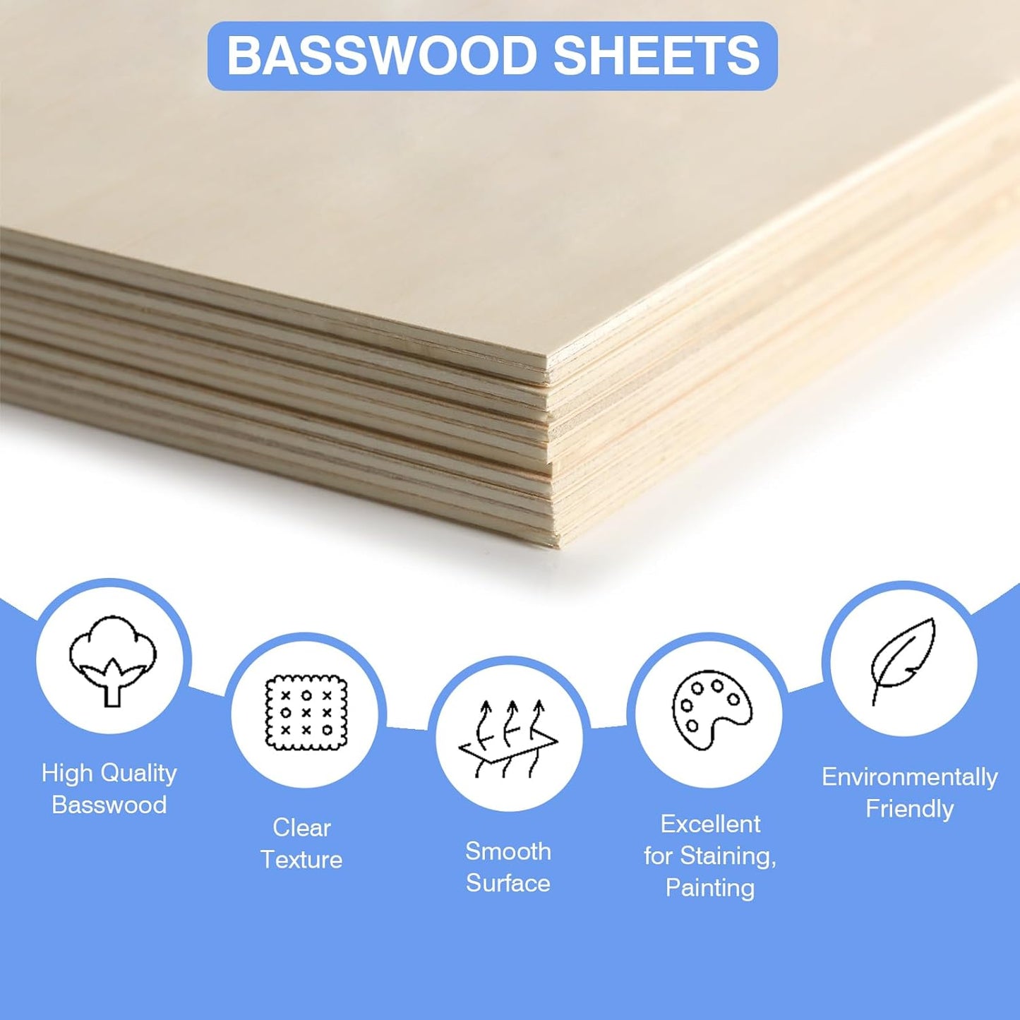 12 Pack Basswood Sheets for Crafts 12x18x1/8 Inch, 3mm Thick Unfinished Plywood for Laser Cutting & Engraving, DIY Ornaments and Architectural Model