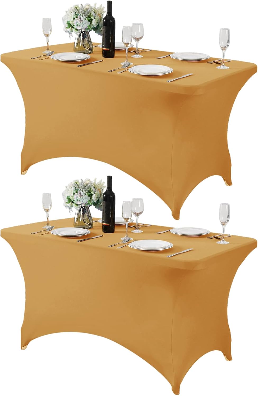 2Pack Spandex Table Cover for 4FT or 6ft or 8ft Table Universal Fitted Stretch Tablecloth for Party, Banquet, Wedding and Events-Gold