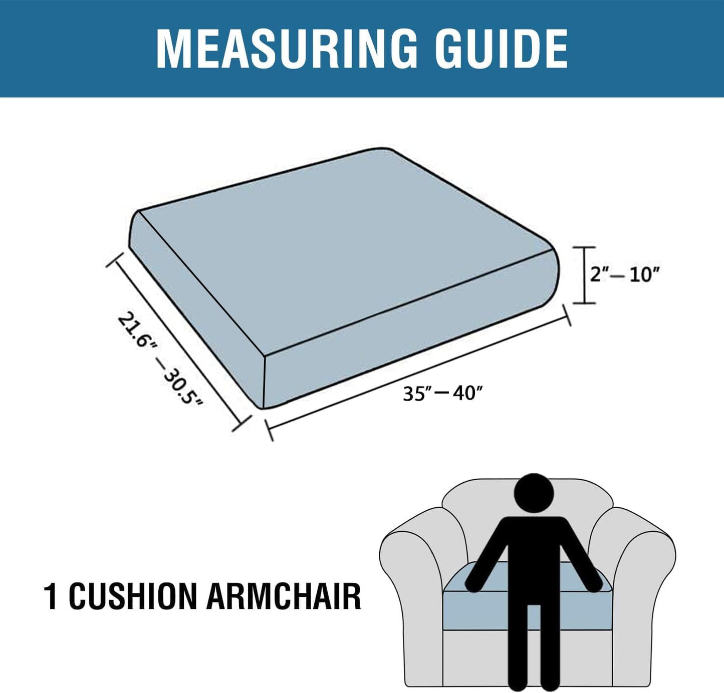 H.VERSAILTEX Super Stretch Individual Seat Cushion Covers Sofa Covers Couch Cushion Covers Slipcover Sets Thick Jacquard Textured Twill Fabric (1 Piece Chair Cushion Cover, Navy)