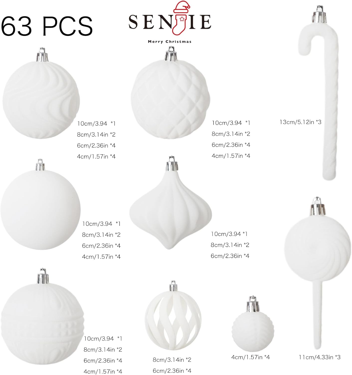 Senjie 63pcs Velvet Christmas Balls Bulk Flocked Christmas Tree Ball Ornaments Plastic Balls Xmas Hanging Ornaments Christmas Tree Decor Cream